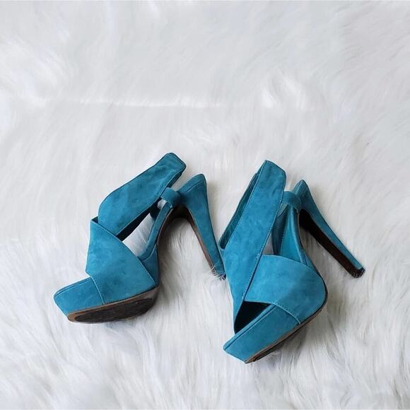 Diane Von Furstenberg Suede Criss Cross Platform Heels - 6 - Picture 7 of 13